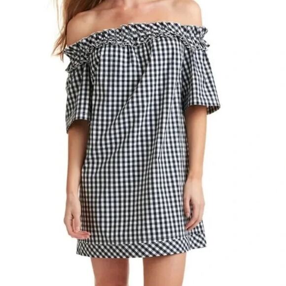 Vineyard Vines Women’s Black Gingham Off the Shoulder Mini Dress Small NWOT - Picture 1 of 10